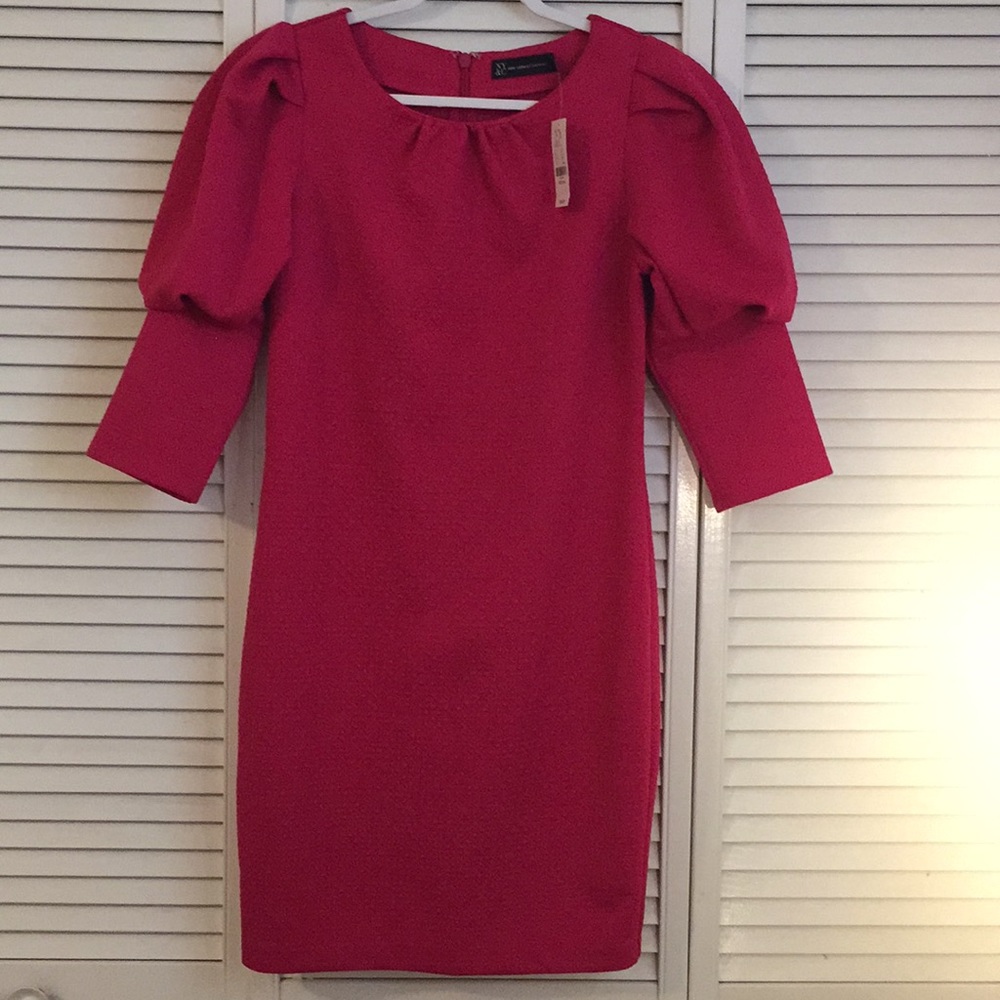 New York & Co Medium Fuchsia Puff Sleeve Dress